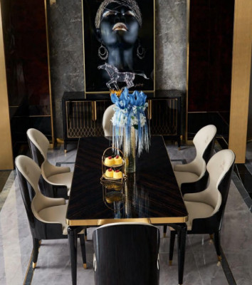 Design Dining Room Chair Set Metal Tables Armchair 4x Chairs Table Suite 4pcs.