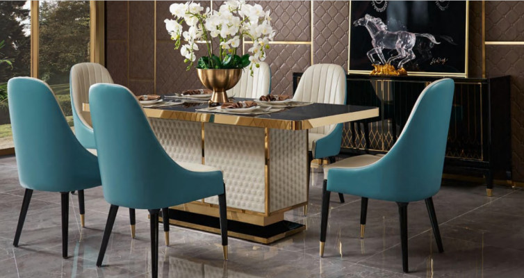Designer Wood Dining Living Room Set Table 4x Leaning Chairs Set Suite