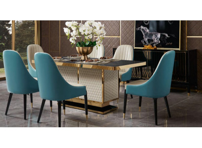 Designer Wood Dining Living Room Set Table 4x Leaning Chairs Set Suite