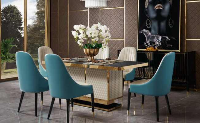 Designer Wood Dining Living Room Set Table 4x Leaning Chairs Set Suite