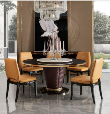 Luxury Designer Dining room with Round Dining table & 6 x reclining chairs metal