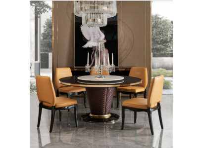 Luxury Designer Dining room with Round Dining table & 6 x reclining chairs metal