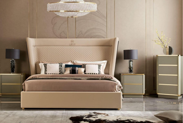 Double bed Bedroom Hotel Ehe Luxus Bed 2x Bedside table 3pcs. Set beds