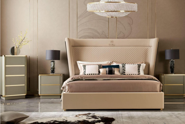 Double bed Bedroom Hotel Ehe Luxus Bed 2x Bedside table 3pcs. Set beds