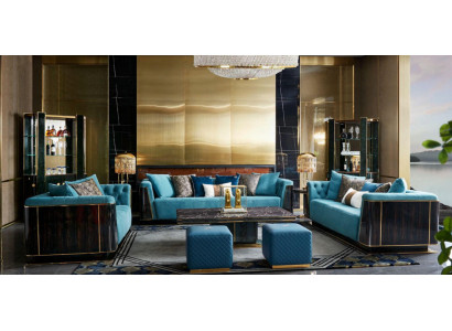 Design Textile sofa Suite noble Wood Living landscape Complete set