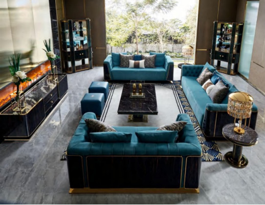 Design Textile sofa Suite noble Wood Living landscape Complete set