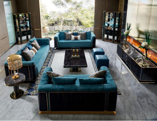 Design Textile sofa Suite noble Wood Living landscape Complete set
