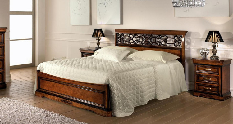 Bed 2x Bedside table Bedroom Set Table Beds Complete Wood Set Baroque 3-piece.