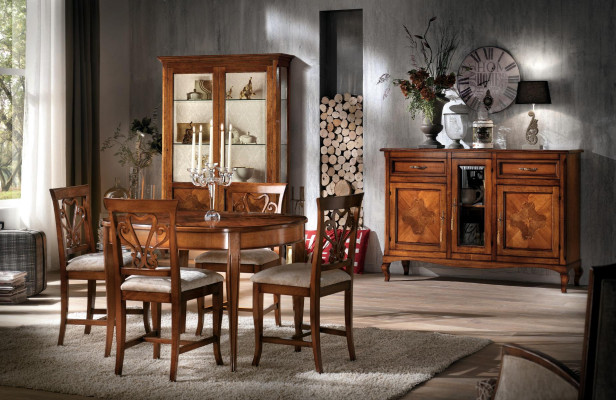 Dining room Set Suite Chairs 4x Display case Group Dining set Display cases 7 pieces. Chest of drawers
