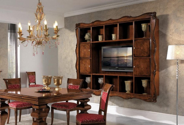 Design Dining room Set Suite Wood Furniture Chest of drawers 4x Chair Table Complete 7pcs.