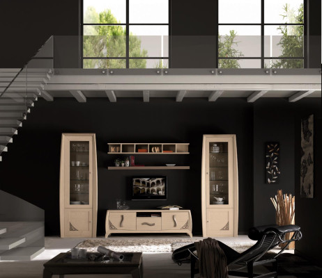 Wall units set Display case TV Chest of drawers Wall shelves Chests of drawers Wardrobe Wood Furniture 5 pcs.