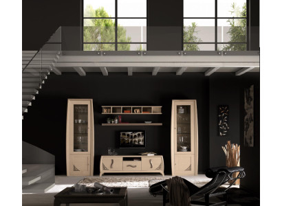 Wall units set Display case TV Chest of drawers Wall shelves Chests of drawers Wardrobe Wood Furniture 5 pcs.