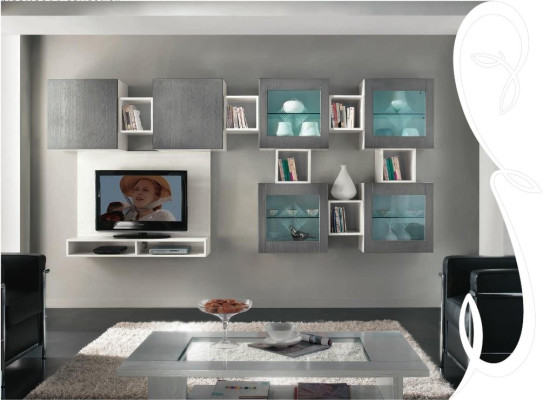 Wall unit TV-cabinet Wall cabinet Shelf Living room tv Wood Cabinets Display case Wall shelves