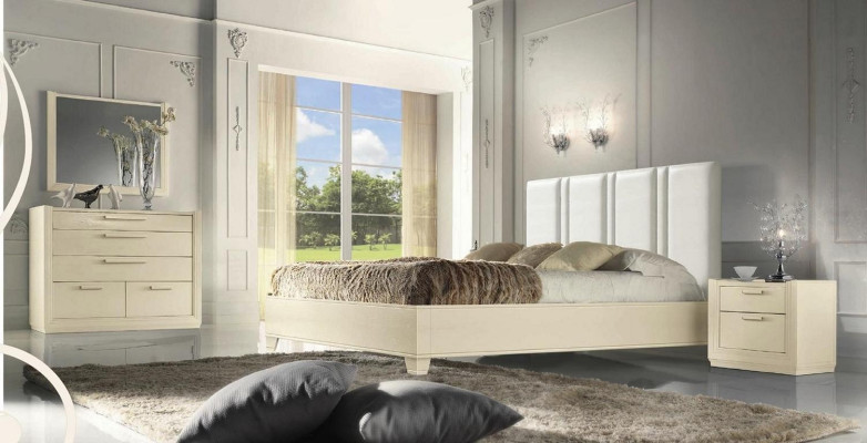 Suite Set Bedroom Bed Bedside table Chest of drawers Mirror Luxury Wood Design 5pcs