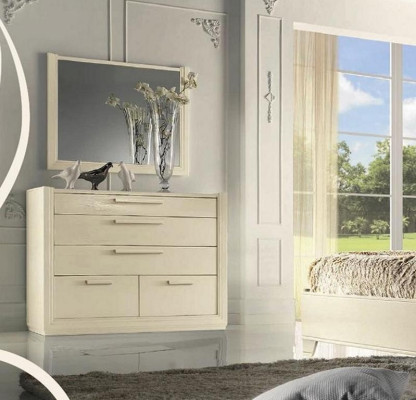 Suite Set Bedroom Bed Bedside table Chest of drawers Mirror Luxury Wood Design 5pcs