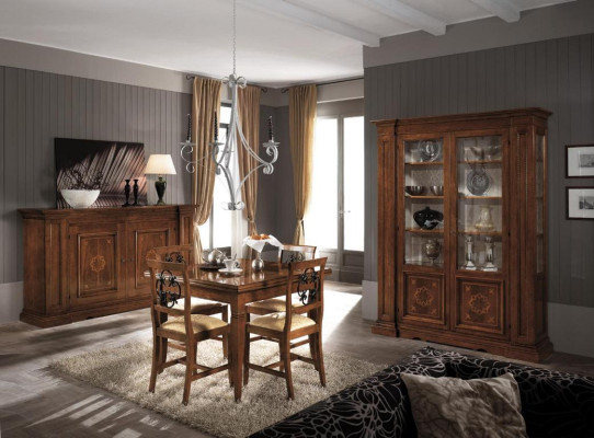 Suite Wood Furniture Chest of drawers 4x Chair Table Display case new Group Dining room Set 7pcs