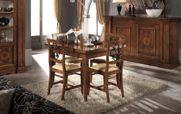Suite Wood Furniture Chest of drawers 4x Chair Table Display case new Group Dining room Set 7pcs