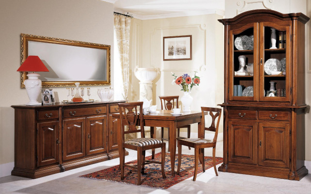 Design Dining room Set Suite 6tlg Wood Furniture 4x Chair Table Display case Group new