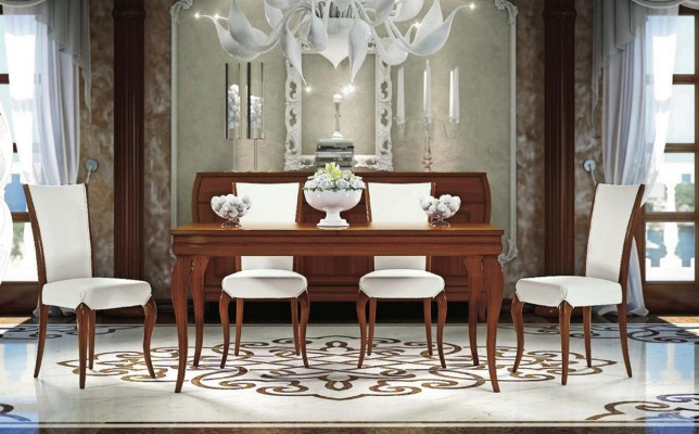Dining room Dining table Chair Extendable Table Tables Group Wood Design Set 5pcs.