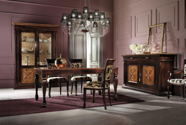 Dining room Set Suite Chest of drawers Chairs 4x Display case Group Dining set Table 7 pieces.