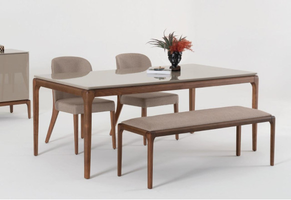 Dining set Dining room Set Stool 4x Chairs Table Furniture beige 6 pieces