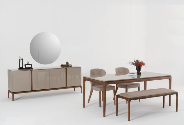 Dining set Dining room Set Stool 4x Chairs Table Furniture beige 6 pieces