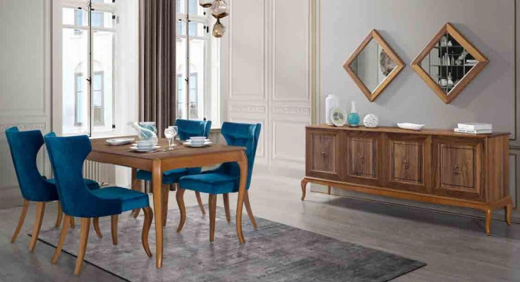 Complete Set Dining table 4x Chairs Dining room Set Ess Group Wood Table Tables 6pcs