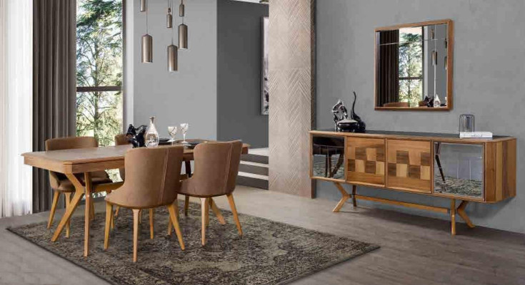 Designer Wood Ess Dining room Set Table 4x Lehn Chairs Set Suite Upholstery 5pcs