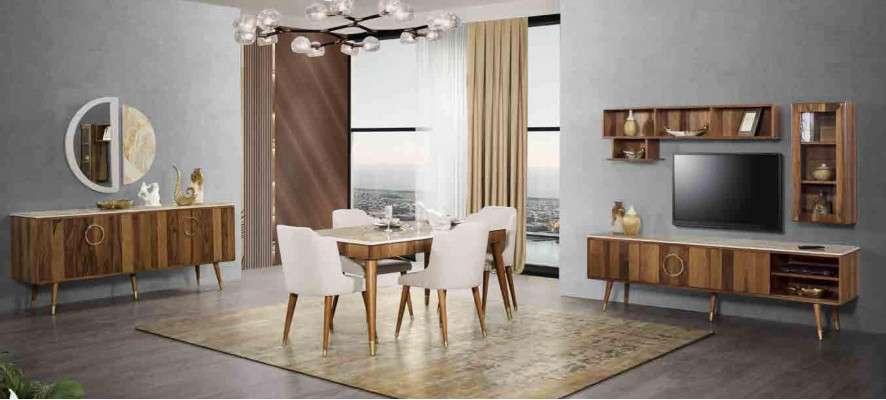 Dining room Wood Tables Dining set Set Chair Group new Table 4x Design Chairs 5tlg