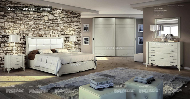 Luxury Set 6pcs Bedroom Bed Bedside table Wardrobe Chest of drawers Mirror Wood