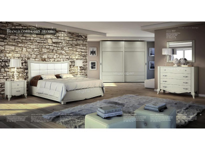 Luxury Set 6pcs Bedroom Bed Bedside table Wardrobe Chest of drawers Mirror Wood