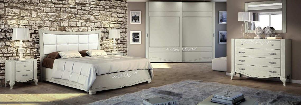 Luxury Set 6pcs Bedroom Bed Bedside table Wardrobe Chest of drawers Mirror Wood