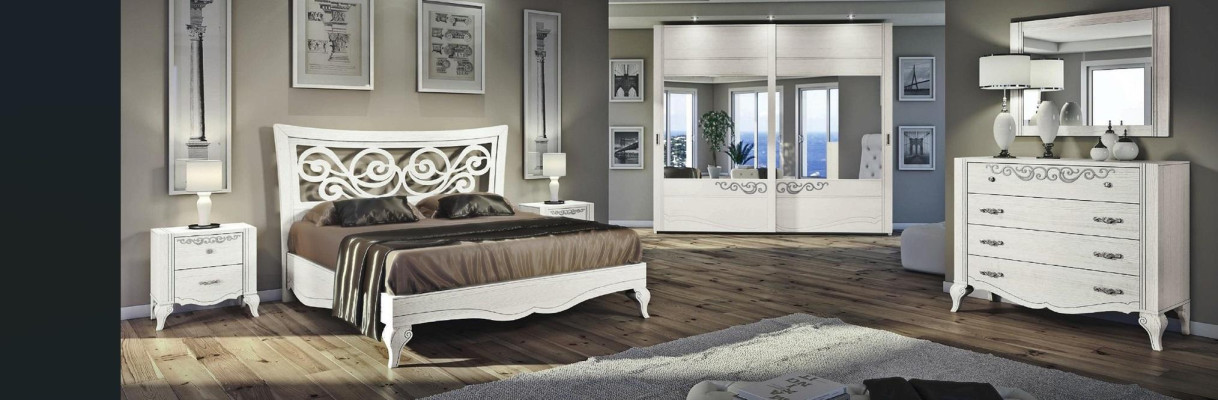 Set 6 pieces Bedroom Bed Bedside table Wardrobe Chest of drawers Mirror Suite