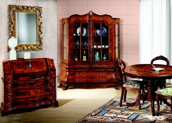 Complete Set Dining table 3 Chairs Dining room Set Display case Chest of drawers 6pcs. Baroque set