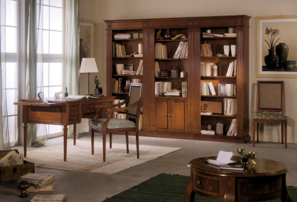 Desk and Chair from Wood with Armrests Bookshelf Office furniture Design 3pcs