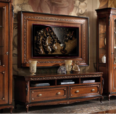 Set 4 pieces Living room TV cabinet Display case Chest of drawers Coffee table Wood Luxury Suite Group