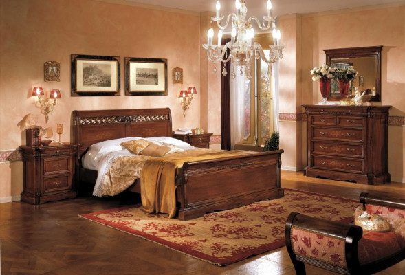 5-piece set of bedroom furniture bed 2 bedside tables chest of drawers with mirror brown new