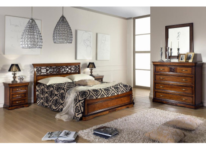 Complete Bedroom Set Wood Brown Bed 2x Bedside table Chest of drawers Mirror new