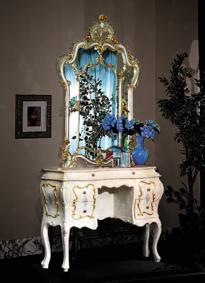 Classic r Mirror Dressing table Console Table White Wood Bedroom Furniture 2pcs