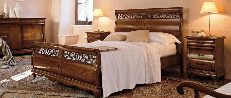 Bed Wood Double bed Bedroom furniture Bed Solid wood Brown Italian Furniture
