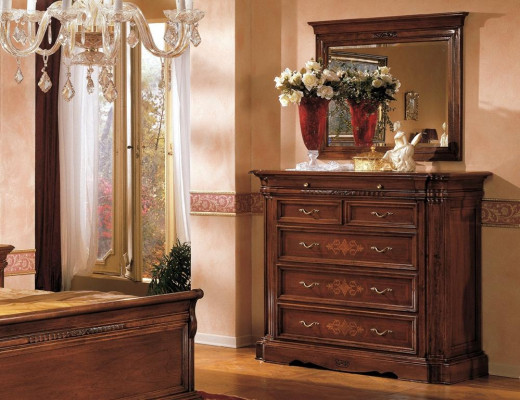 Solid wood Chest of drawers with Mirror Sideboard Chests of drawers Set Italian Furniture 2pcs.