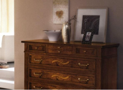 Wooden chest of drawers in classic style on elegant legs for living room or bedroom