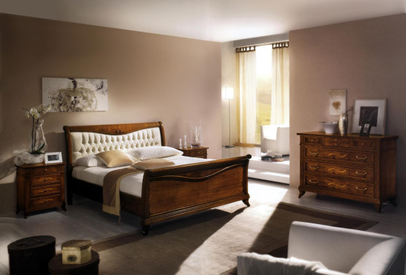 Wooden chest of drawers in classic style on elegant legs for living room or bedroom