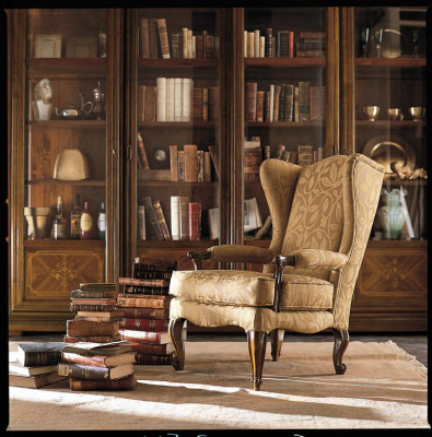 Armchair Library Reading Chair Wing Chair Sofa Upholstery Italian Furniture Luxury