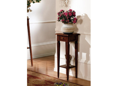 Wood flower stand in brown with drawer and shelf