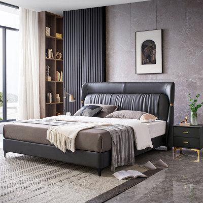 Luxury Bed Bedroom Leather Upholstery Decorative Double Beds Metal Design