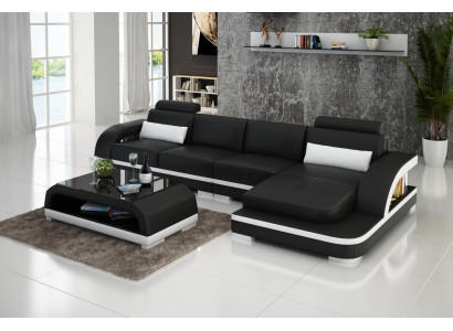 Leather sofa L-shape Couch Living landscape Corner sofa Decor Suite Design Modern
