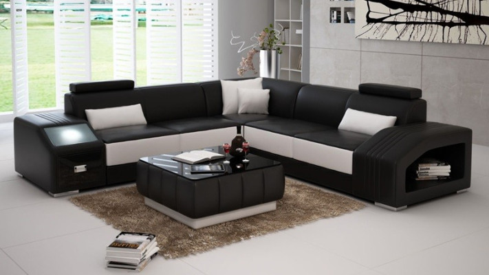 Leather sofa L-shape Couch Furniture Living landscape Corner sofa Suite Design