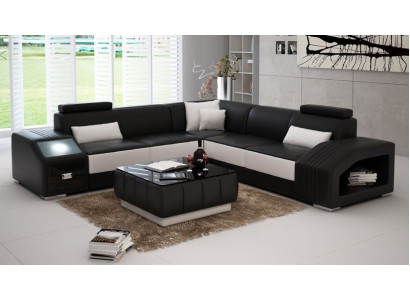 Leather sofa L-shape Couch Furniture Living landscape Corner sofa Suite Design
