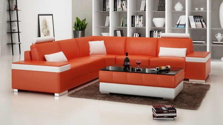 Leather sofa Furniture L-shape Couch Living landscape Corner sofa Suite Design